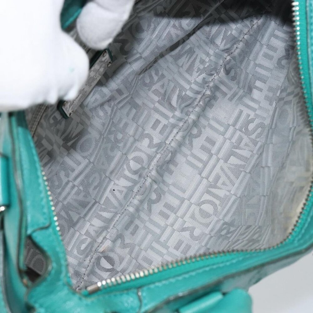 Authentic Salvatore Ferragamo Gancini Shoulder Bag Leather Green Silver - Picture 2 of 16